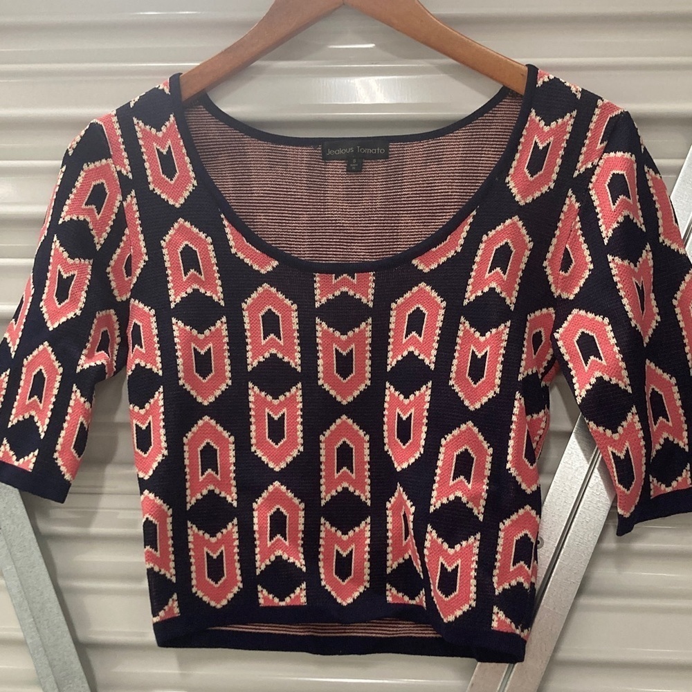 Jealous Tomato Black and Pink Patterned Crop Top